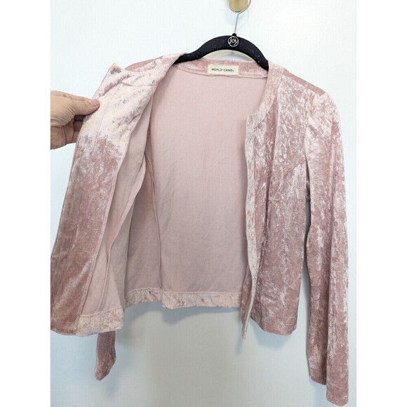 World Cane Vintage Cardigan Women Size M Pink Crushed Velvet Fairycore Whimsical - Picture 5 of 11